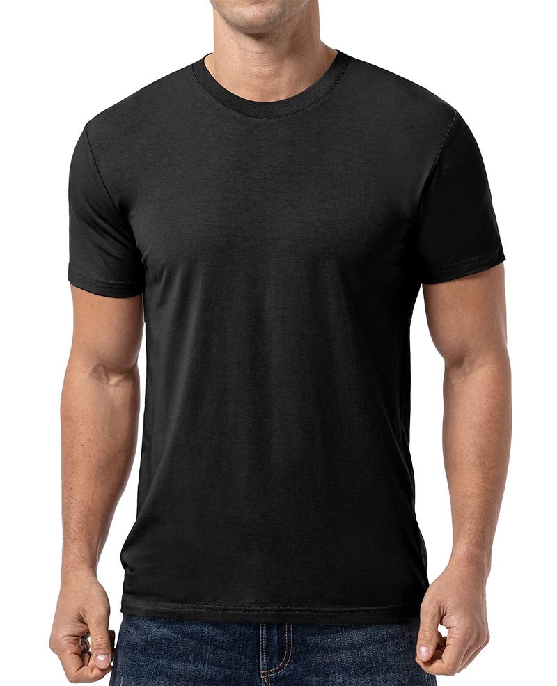 QUALFORT Men's Ultra Soft Cotton Blend T-Shirt Classic Fit Lightweight Cooling Short Sleeve Casual Basic Shirt Black Large - Image 1